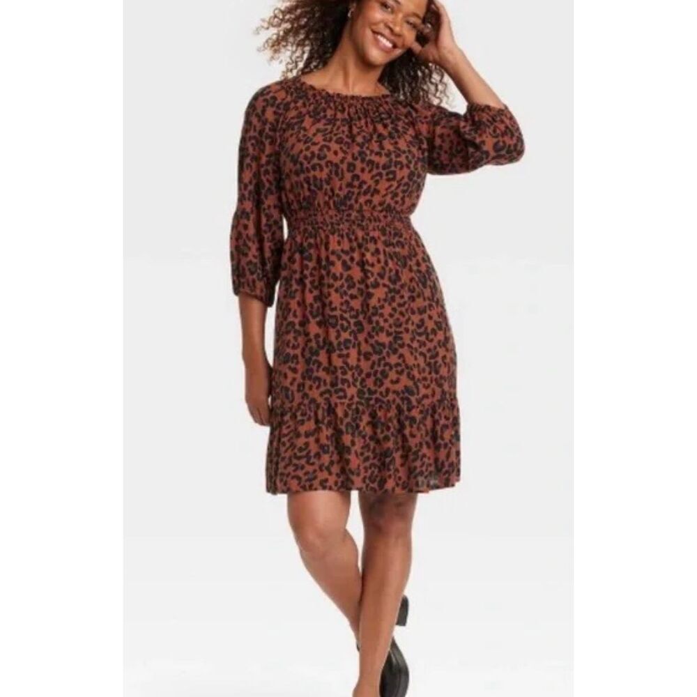 Knox Rose Smocked 3/4 sleeve Cheetah Print Size Large Oversized